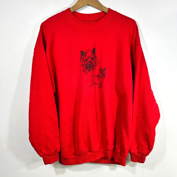 Vintage Dog Graphic Sweatshirt Red Terrier Puppy Portrait Adult Y2K Breed XL - Picture 1 of 9